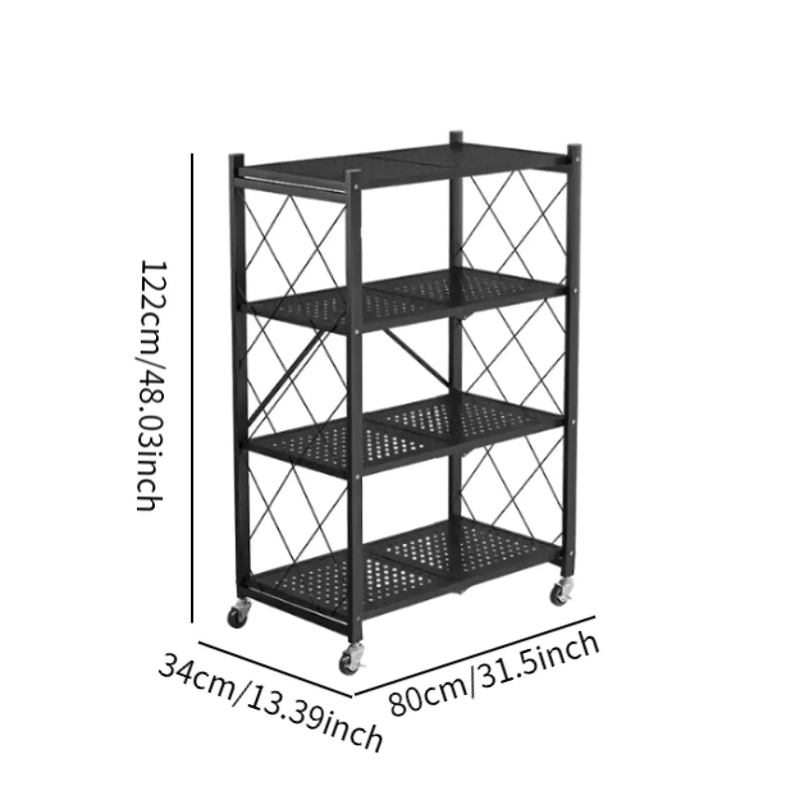 Foldable Storage Rack with Wheels Metal Display Shelf Bookshelf Shelving Unit Trolley Utility Cart for Kitchen Classroom Dorm