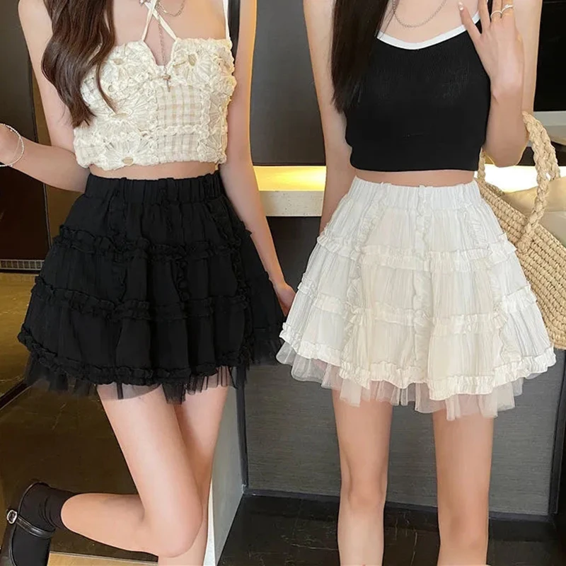 

Милая плиссированная мини-юбка, женская белая трапециевидная Юбка со складками, модель Y2K в стиле «Лолита», цвет черный, корейский стиль, бальная юбка с высокой талией