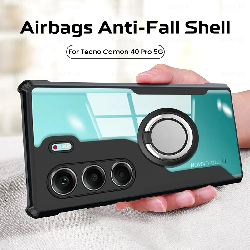 Transparent Acrylic Back Cover with Magnetic Holder Ring and Shockproof Design