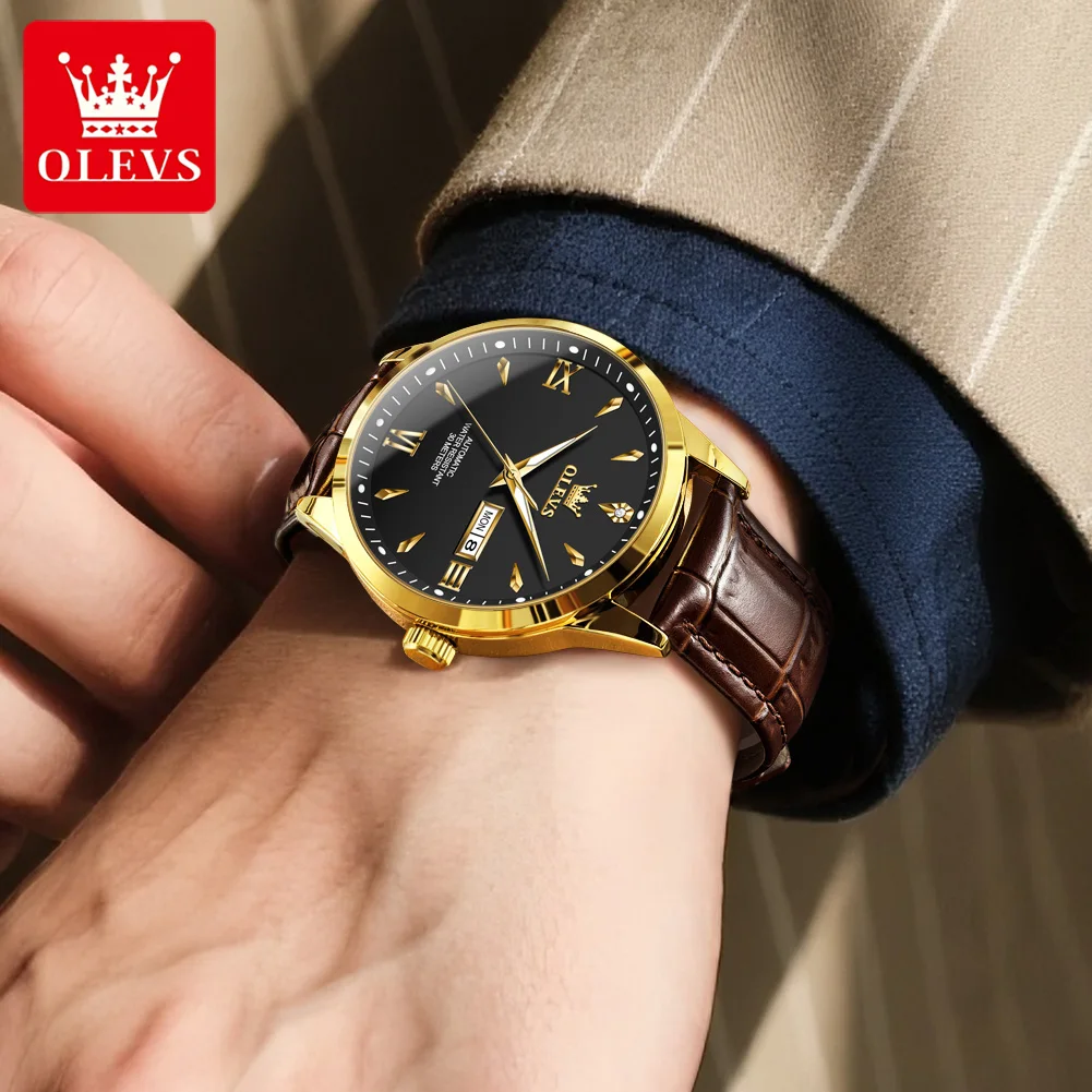OLEVS 9956 Men Automatic Watch Classic Dual Calendar Mechanical Watch For Men Fashion Waterproof Luminous Business Wristwatch