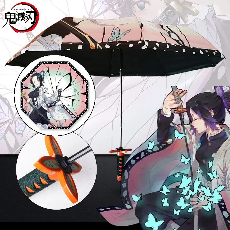 Demon Slayer Katana Ombrello Sunny Fold Parasole Anime Tanjirou Kimetsu No Yaiba Shinobu Kyoujurou Samurai Katana Sword Ombrelli