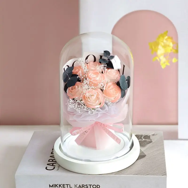 Fairnull Eternal Rose in Glass Dome Romantic Aesthetic Artificial Eternal  Rose Flower in Glass Dome Gift Mother's Day Supplies