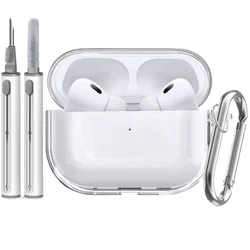 Secure Lock Shockproof Hard Shell Protective Earphone Case with Cleaning Pen - AirPods Pro 3 (Transparent)
