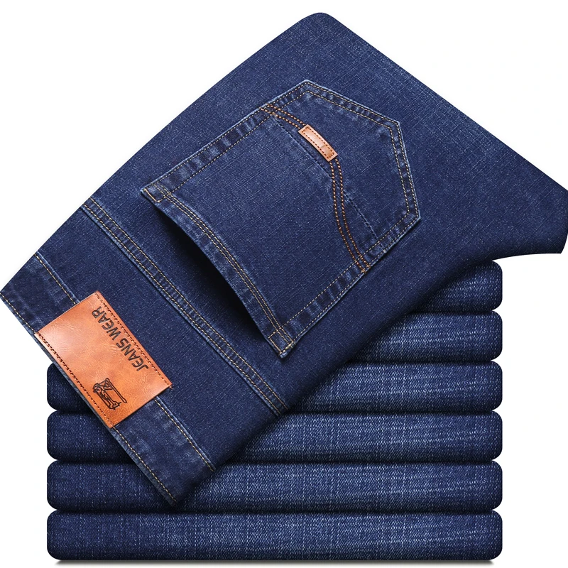 New Men's Fashion  Business Casual Stretch Slim Jeans Classic Trousers Denim Pants Male Black Blue 9