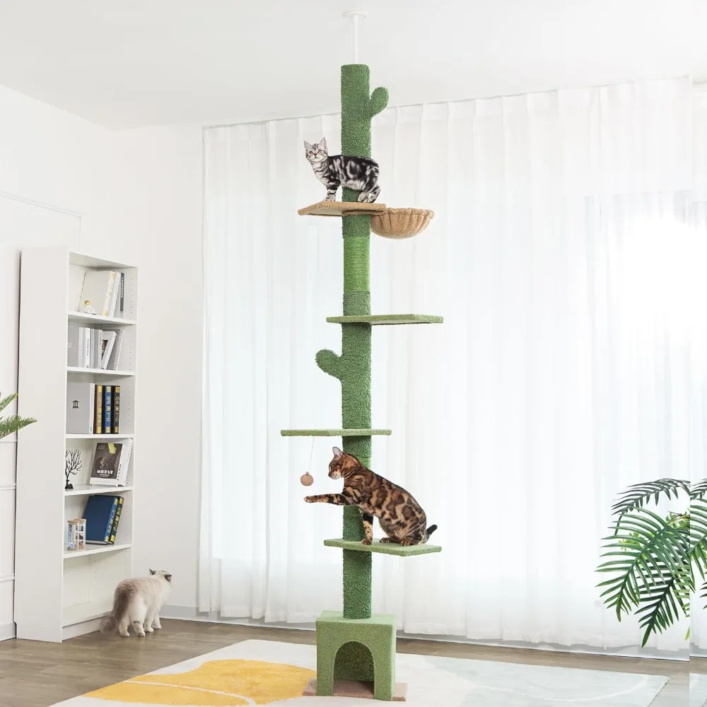 

Meow Sir Floor to Ceiling Cat Tree Ajustable Height [82-108 Inches=208-275cm] 6 Tiers Tower Fit for 7-9 Feet Ceiling with Cat