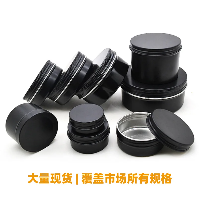 10Pcs 5g 10g 15g 20g 30g 50g 60g Empty Black Aluminum Tins Cans Screw Top Round Candle Spice Tins Cans with Screw Lid Containers