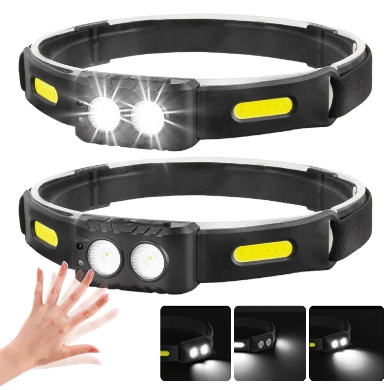 COB Floodlight Headlamp 10cm IR Motion Sensor Headlight USB Rechargeable Head Lamps Waterproof Head Light with Built-in Battery