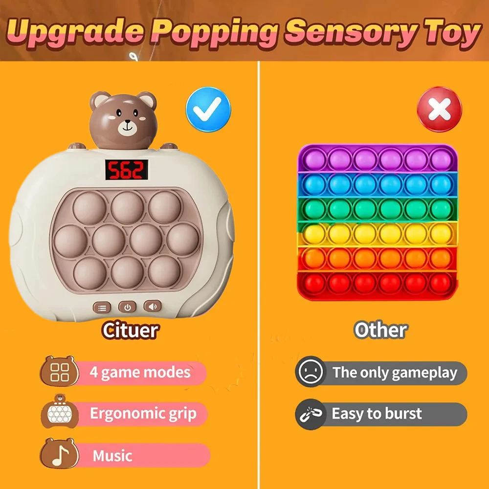 Fidget Toys Pop Light Quick Push Bubble Portable Handheld Handle Boys Girls Gift for Kids Machine Relieve Stress