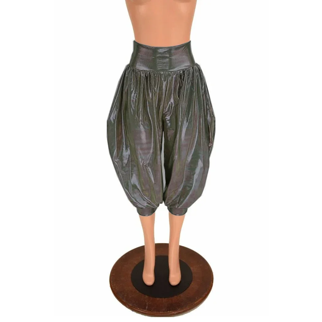 Novelty High Waist Loose Casual Pants Hologram Laser Sissy Sexy Midi Bloomer Pants High Street Unisex Adult Bottoms Clubwear