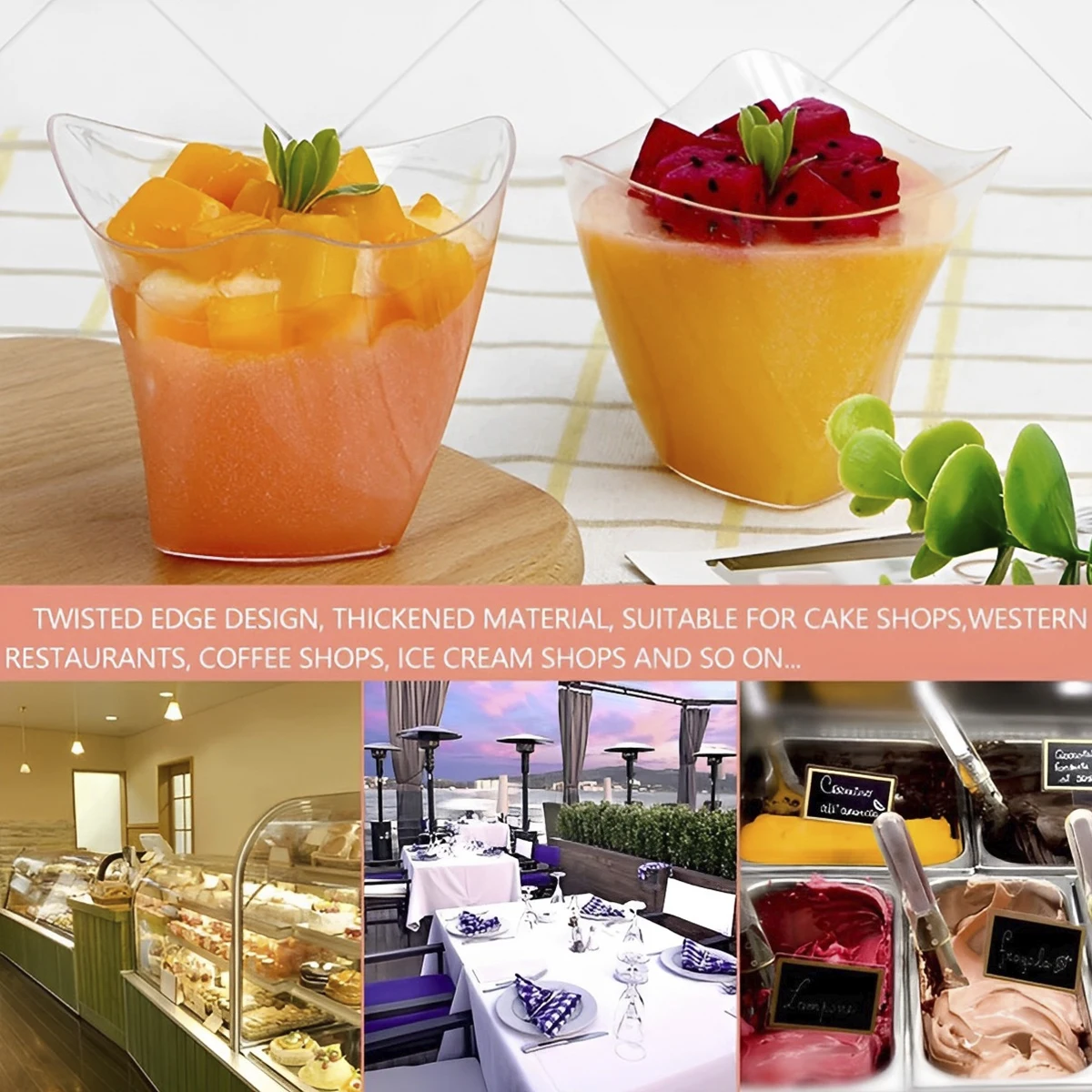 Reusable Transparent Plastic Dessert Cups with Spoons
