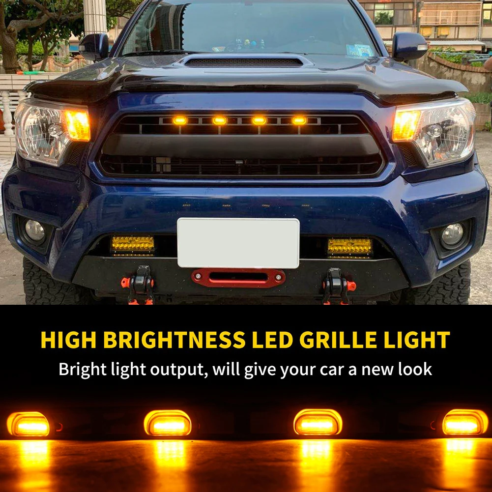 

Car LED Grill Light Universal 12V Front Amber Grille Lighting with Fuse Harness Pickup Off Road Warning Fog Lamp Smoked Lens