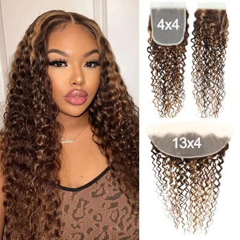 P4/27 Highlight Water Wave 13x4 Lace Frontal Only 4x4 Transparent Swiss Lace Brazilian Human Hair Pre-Plucked With Baby Hair 1