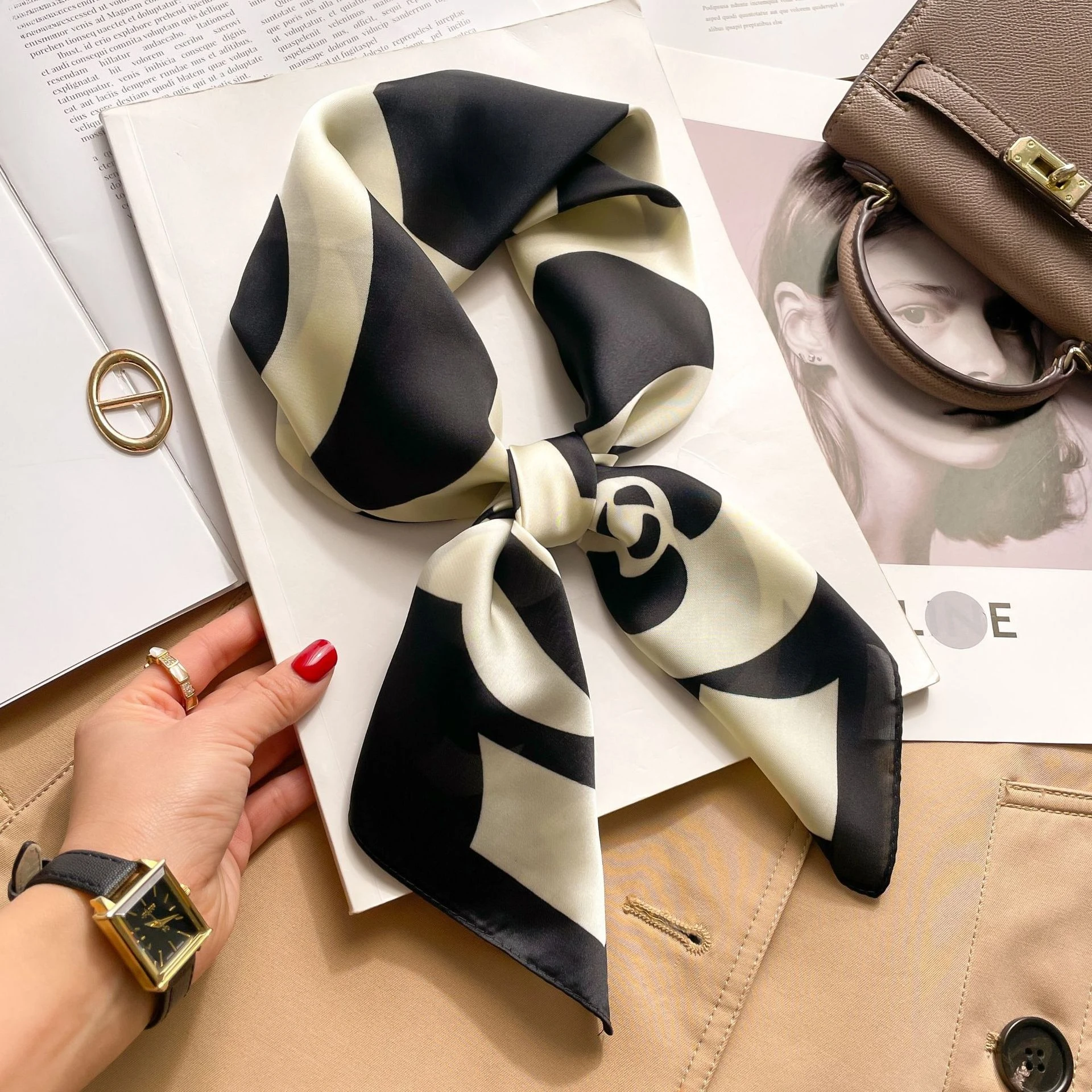 Silk Scarf Lady 70*70cm Square Soft Satin Hairband Neckerchief Tie Headband Foulard