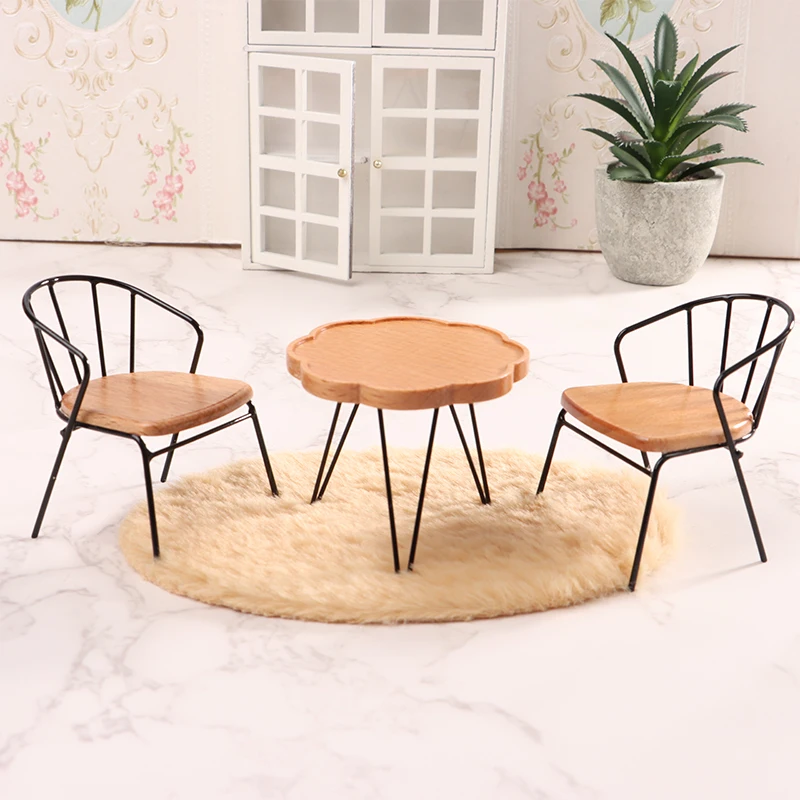 1 Set 1:6 1:12 Dollhouse Miniature Wooden Dining Table Chair Side Table Coffee Table Backrest Chair Furniture Model Decor Toys