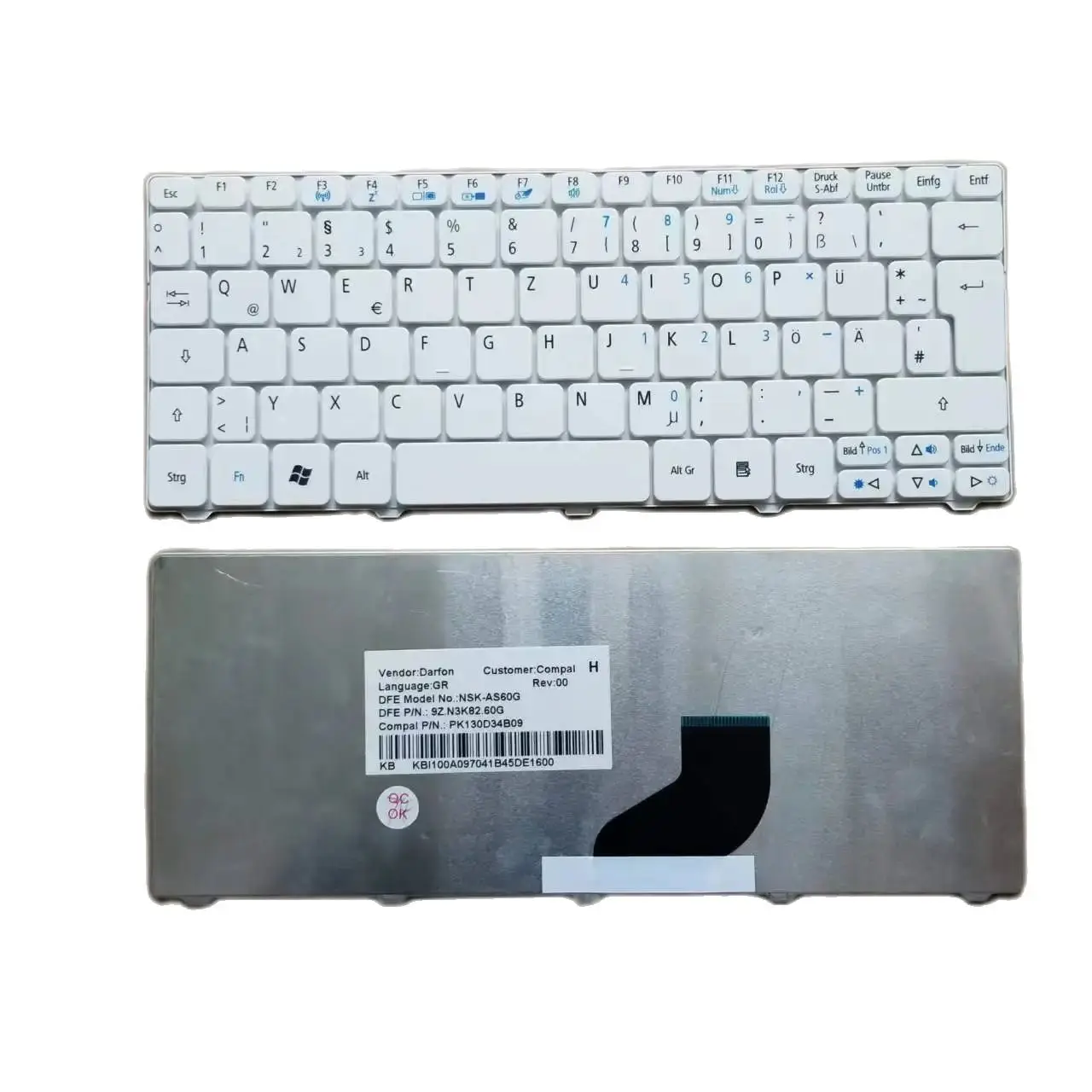 

New GR German Keyboard For Acer Aspire One 532h 521 522 532 533 D255 D255e D260 White NSK-AS60G 9Z.N3K82.60G PK130D34B09