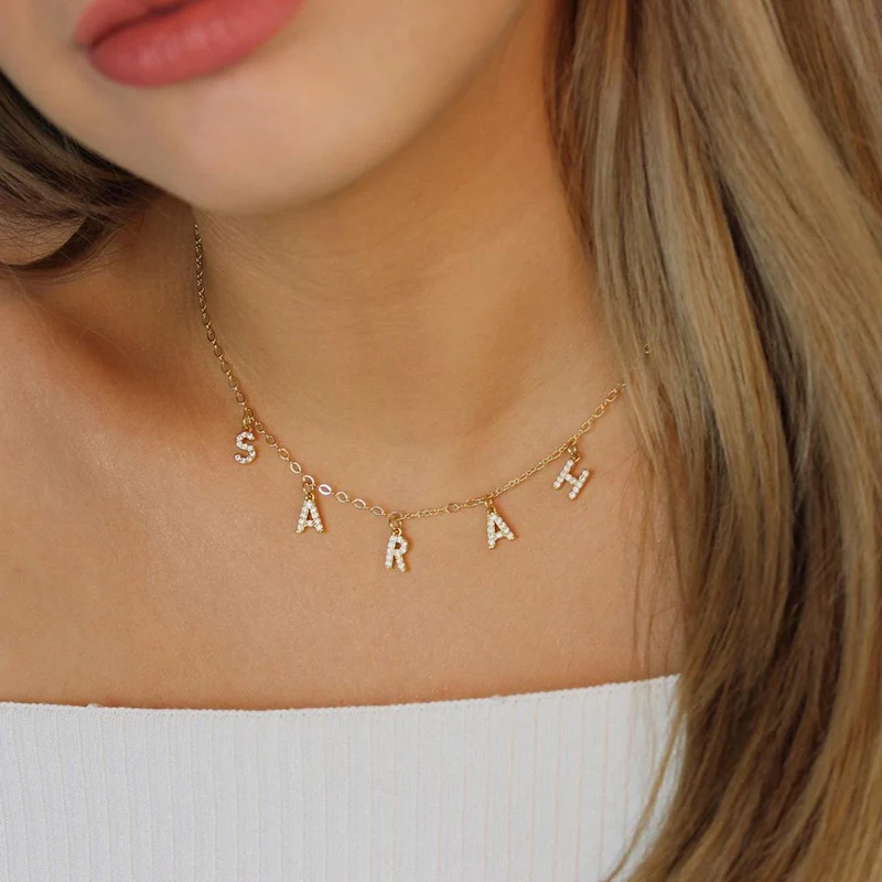 

Custom Personalized Name Necklace for Women diy Initial Letter Pendant Zircon Necklace Stainless Steel chain Wholesale Jewelry
