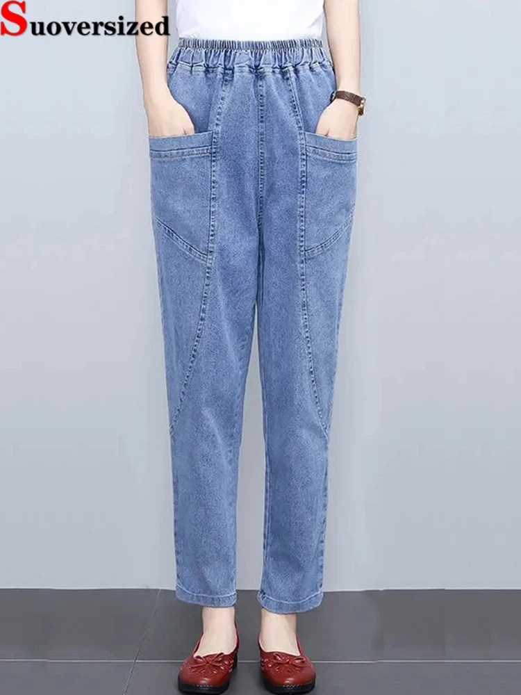 

Mom Ankle-length Harem Jeans Korean New Big Pocket Straight Vaqueros Baggy High Waist Denim Pants Women's Casual Kot Pantalones