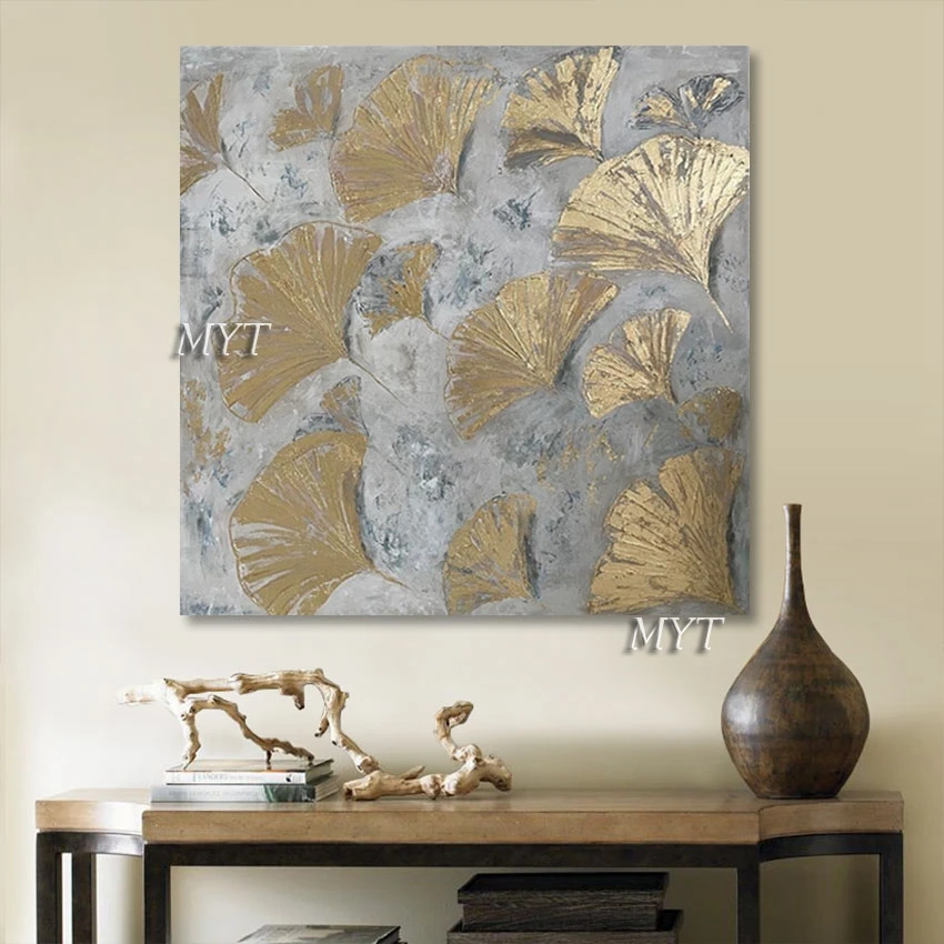 

Gold Foil Design Abstract Canvas Art Painting Luxury Living Room Wall Decor Frameless 100% Hand-painted Leaf Textured Picture