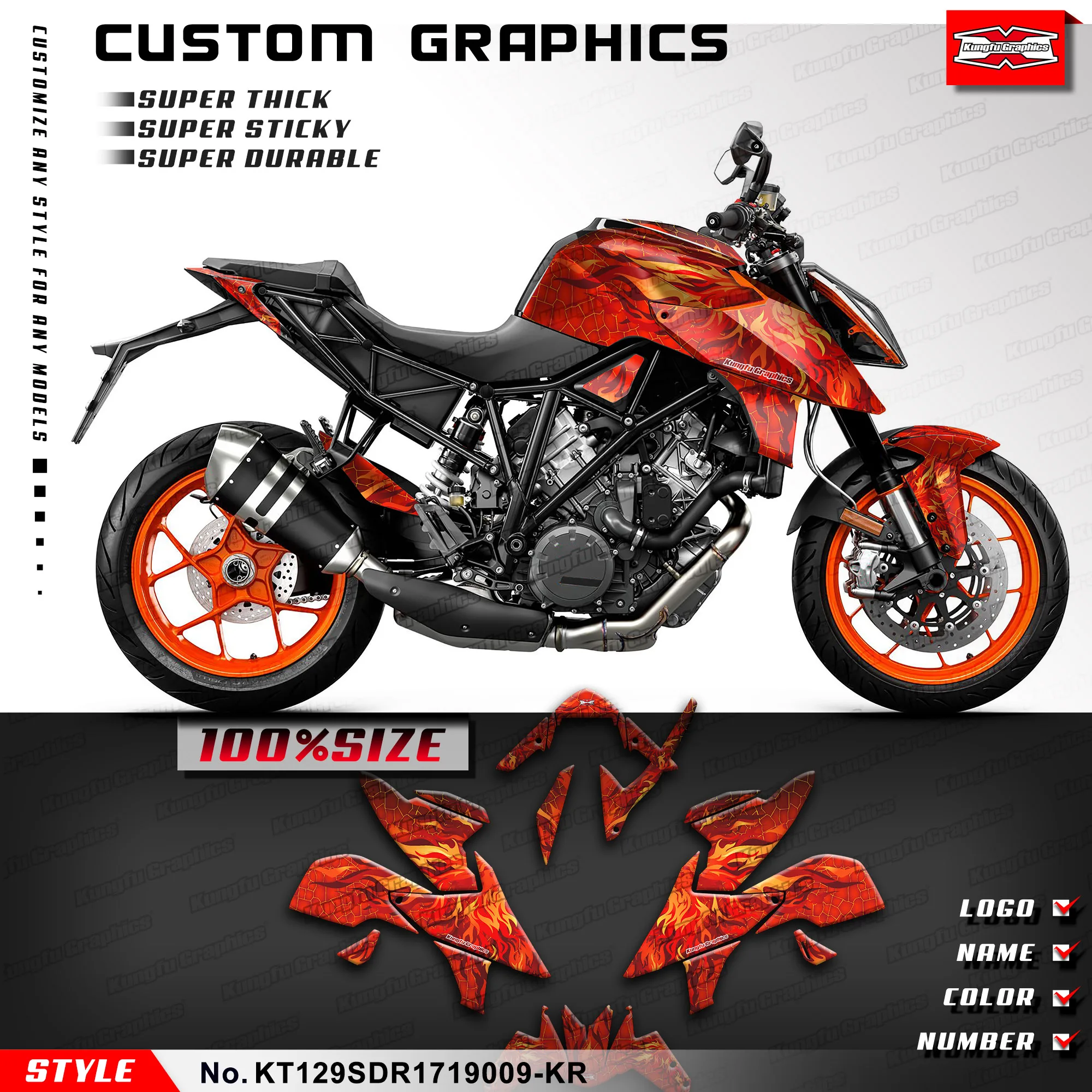 

KUNGFU GRAPHICS Personalised Stickers Wrap Kit for KTM 1290 Super Duke R 2017 2018 2019, Style No.KT129SDR1719009-KR