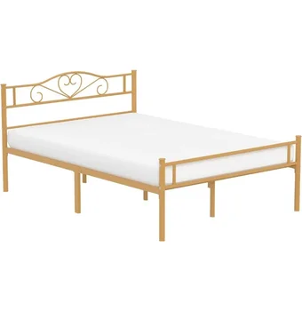 Metal Platform Bed Frame with Headboard & Footboard, Steel Slats Mattress Foundation, No Box Spring Needed, Queen, Gold