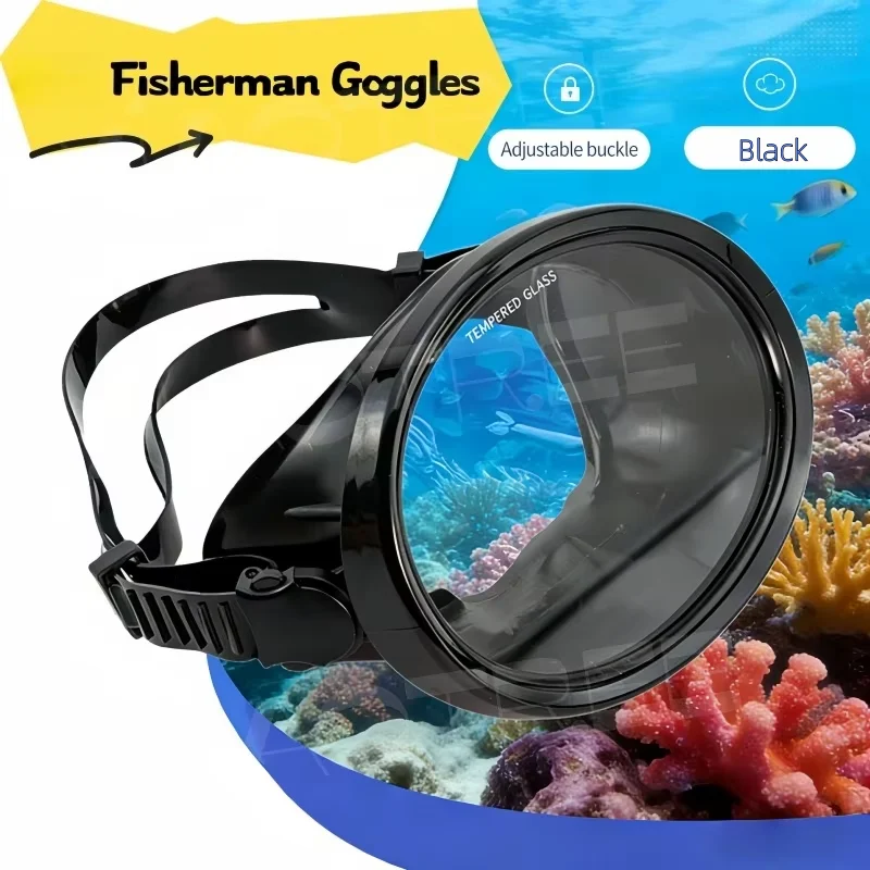 XIAOTREE   Fisherman's Goggles Tempered Glass Waterproof Snorkeling Goggles Adjustable Anti-Fog Diving Mask Freediving
