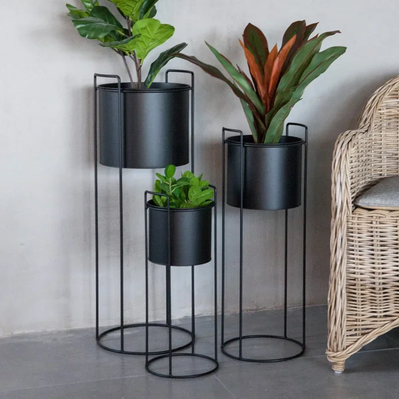 Black Iron Flowerpot Holder Living Room Floor Standing Plant Stand Green Ivy Potted Display Shelf Home Decora Indoor Gardening