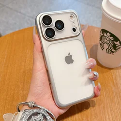 Matte Transparent Plating Frame Phone Case with Lens Protection and Anti - Fall PC Hard Clear Cover - iPhone 17 Pro (Silver)