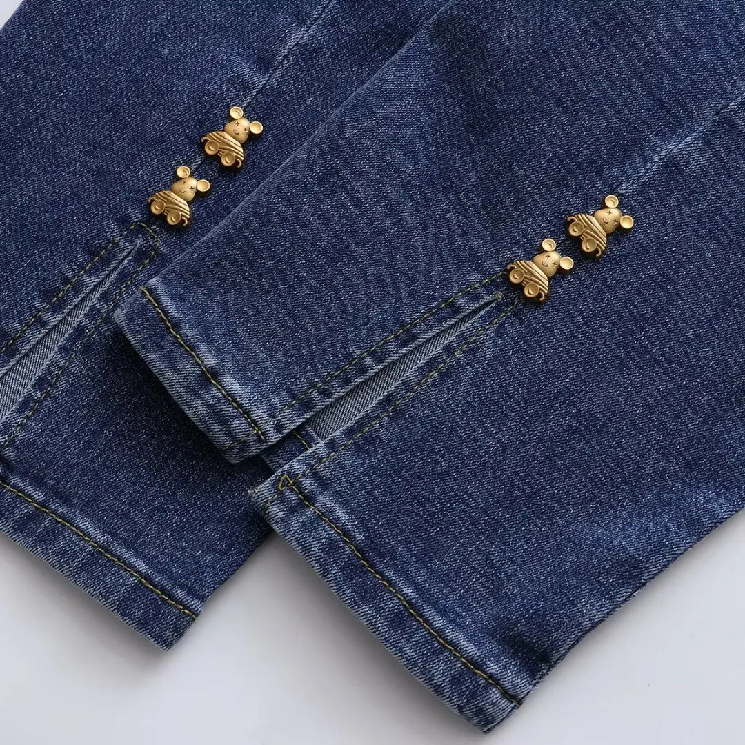 2023 Autumn Clothes Women Plus Size Jeans Stylish Back Foot Slit Bear Decoration Stretch Harem Pants Casual Bottoms