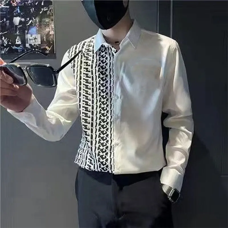 Elegant Fashion Harajuku Slim Fit Ropa Hombre Loose Casual Sport All Match Outerwear Color Blocking Button Long Sleeve Blusa
