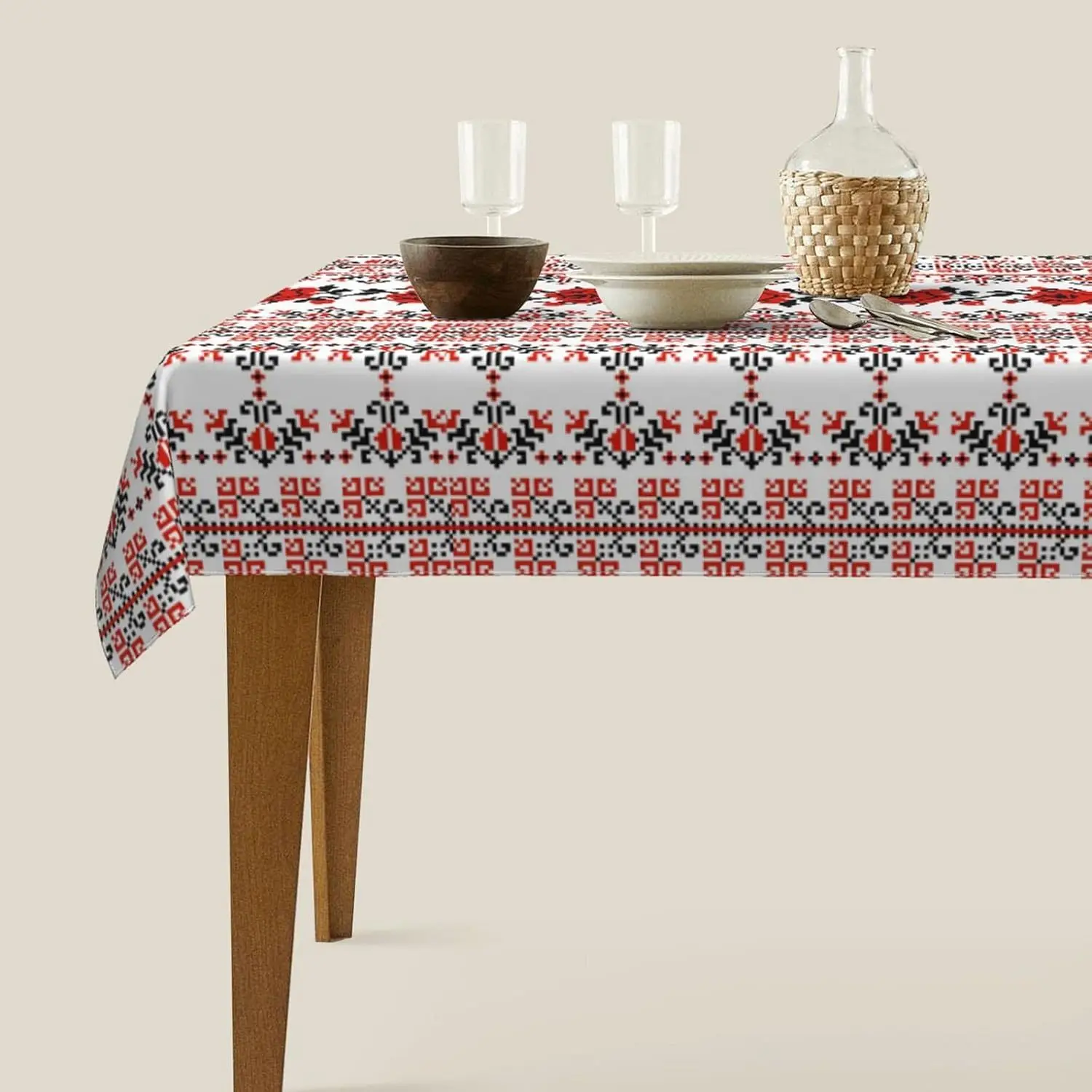 Table Cloth Rectangular Tablecloth Ukrainian embroidery style rectangular table with rose tablecloth oil and splash resistant easy to clean