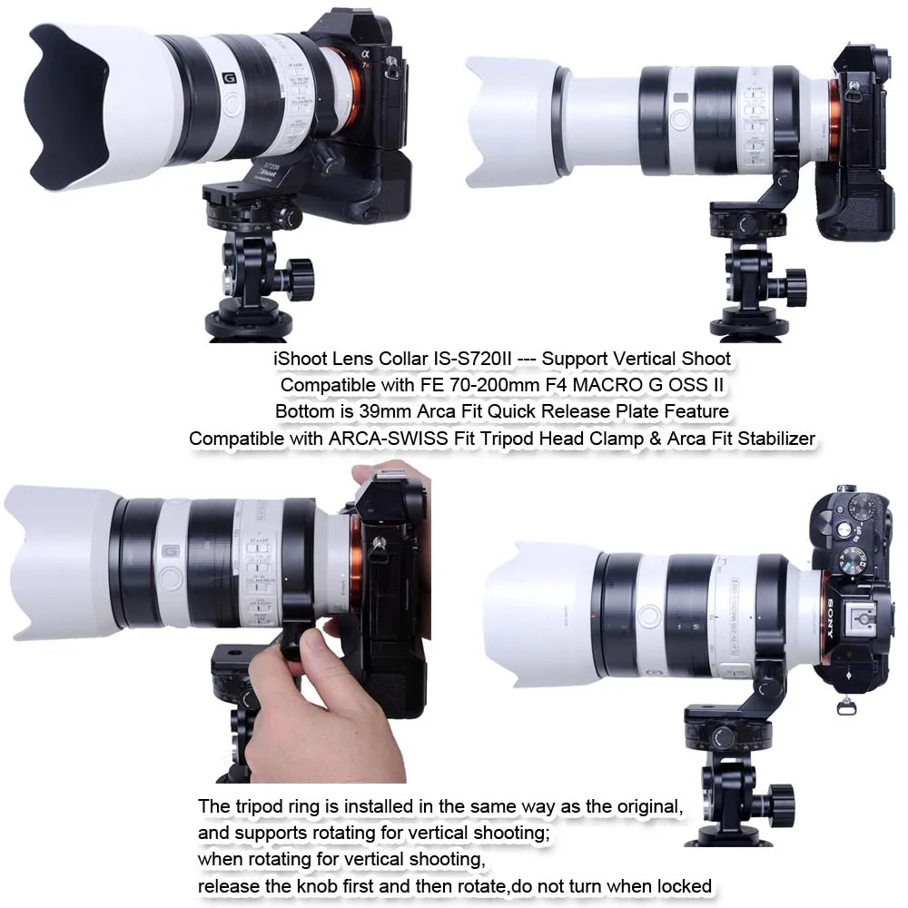 Ishoot-lens Collar Tripod Mount Ring Mount Ring Support For Sony fe 70200 mm f4 Macro g Oss ii Arca-swiss Quick Release Plate - Image 2