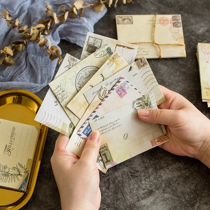 Kraft Paper Envelopes Mailing Envelopes Mini Envelopes Window Envelopes Gift Card Envelopes 12pcs/set Antique Mini Envelopes Cute Postcard Greeting Card Cover DIY Wedding Party Invitation Gift Packaging Envelopes Office