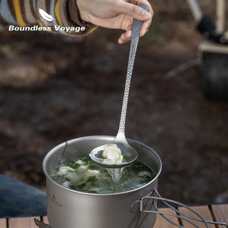 Boundless Voyage Long Handle Titanium Soup Ladle Metal Serving Skimmer Slotted Spoon For Cooking Gravy Sauces Hot Pot_voghion.com