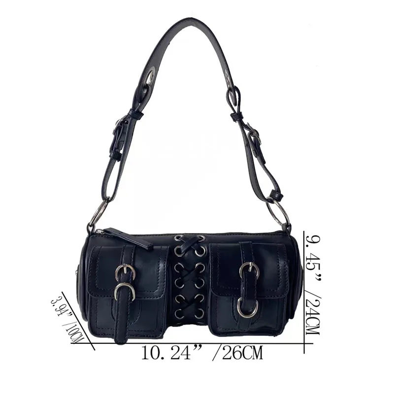 Vintage Schwarze Frauen Zylinder Unterarm Taschen Doppel Tasche Design Damen Schulter Tasche Mode Weibliche PU Leder Geldbörse_voghion.com
