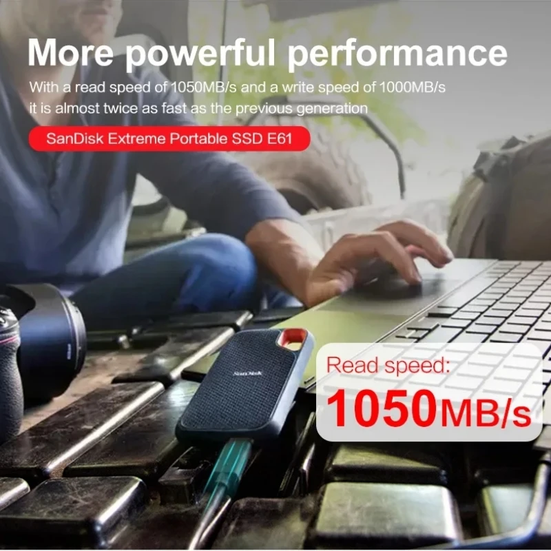 External Hard Drive Sandisk E61 SSD 500GB 1TB 2TB 4TB High Speed 1050MB/S Portable For Laptop Desktop
