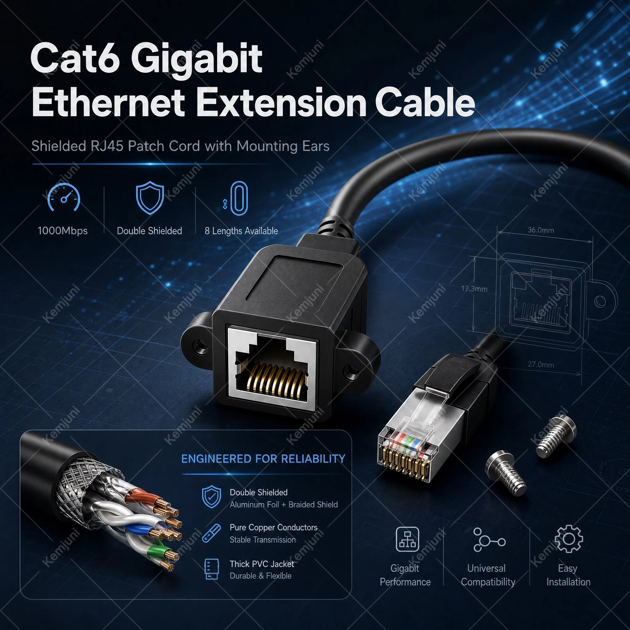 위 아래 직각 90도 °   나사 고정식 Cat6 이더넷 케이블 LAN 연장 케이블 3M 5M 10M 1000MBPS RJ45 연장 케이블