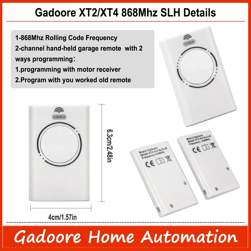 Garage Door Remote Control Compatible with 868Mhz XT2 XT4 868 SLH LR