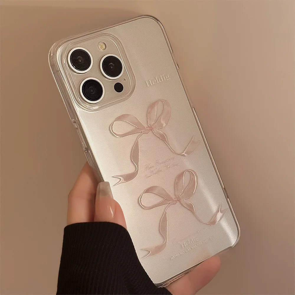 Cute Sweet Girl Pink Bow Phone Case For iPhone 16 15 14 13 12 11 Pro Max X XS XR 7 8 Plus Clear Soft Silicone Shockproof Cover