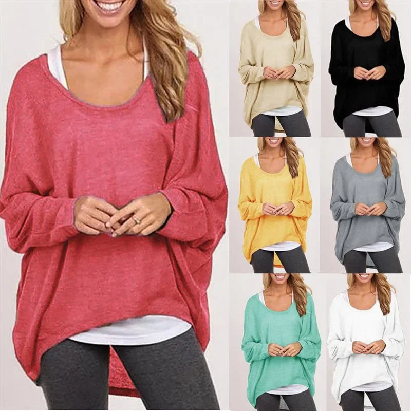 

2024 New Fashion Spring T Shirt Women T-Shirt Oversize Casual Loose Batwing Long Sleeve Tops Female Jumper Pullover Tunic