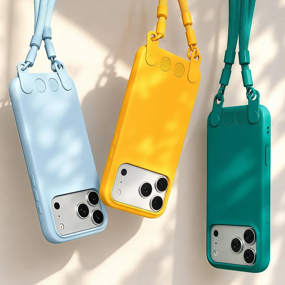 Elegant Crossbody Long Lanyard Phone Case with Skin-Touch Anti-Fall Liquid PC Cover