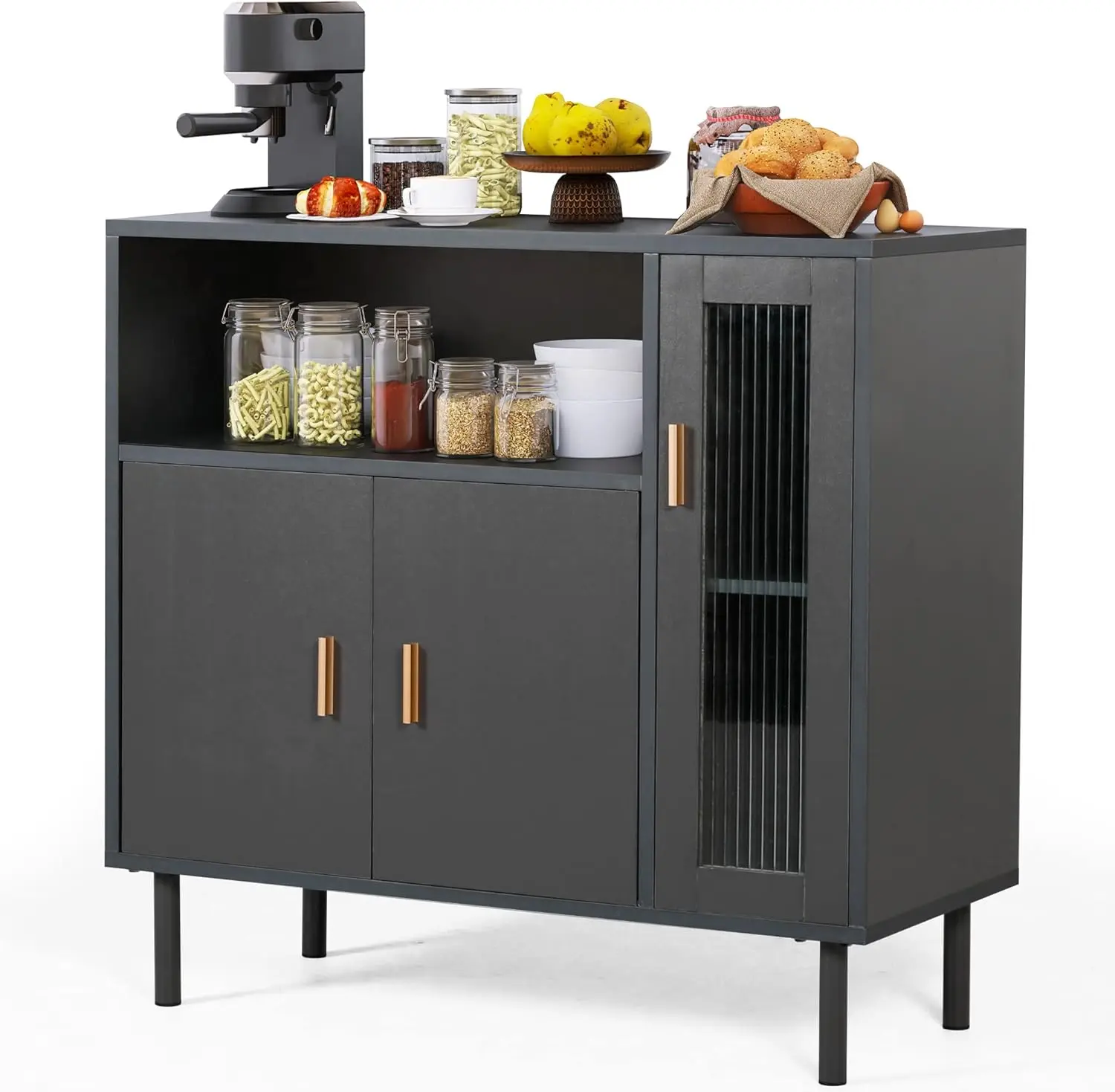 Bookshelf Storage Cabinet Sideboard Buffet with Glass Doors 7