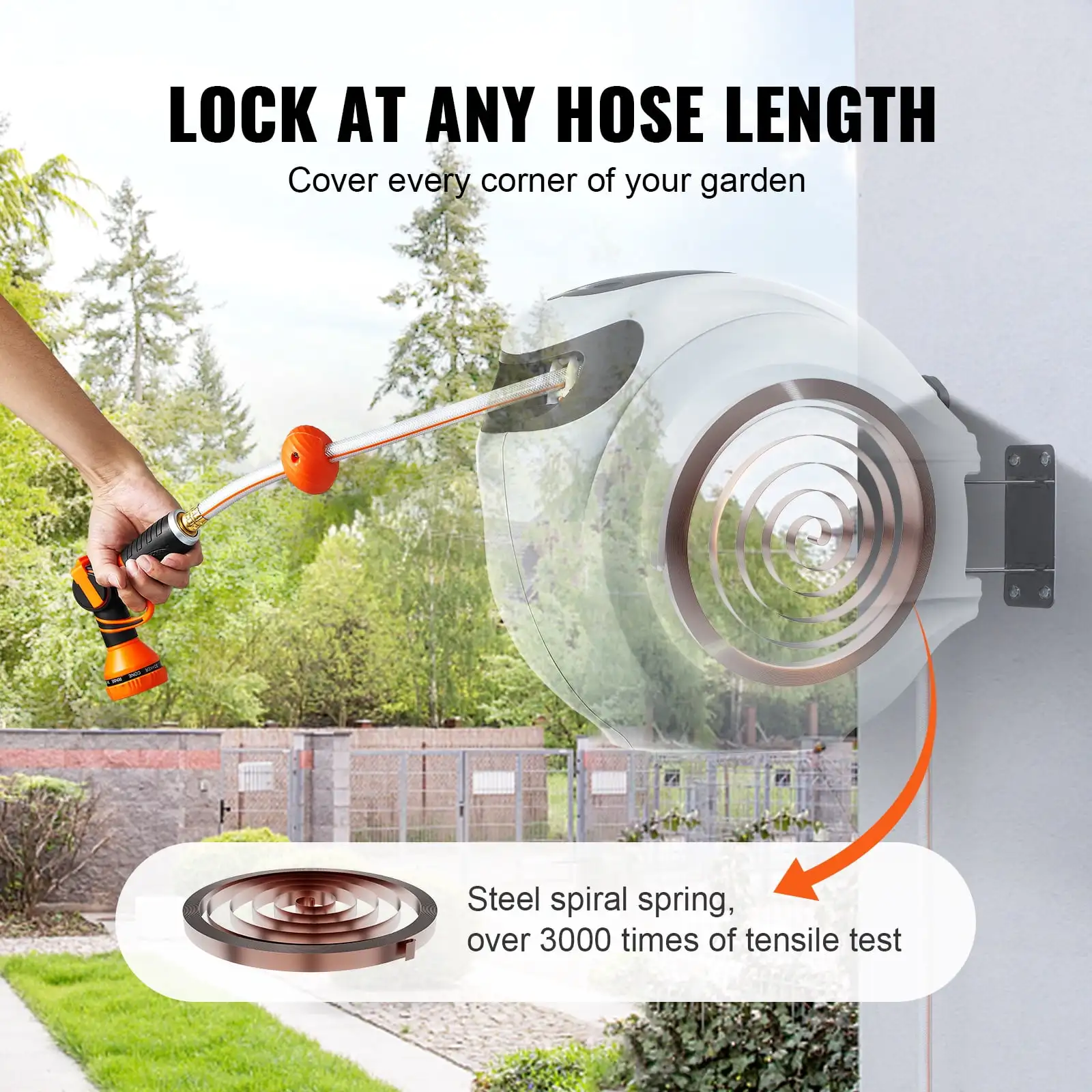 100ft Retractable Garden Hose Reel with Nozzle & Swivel Mount 4