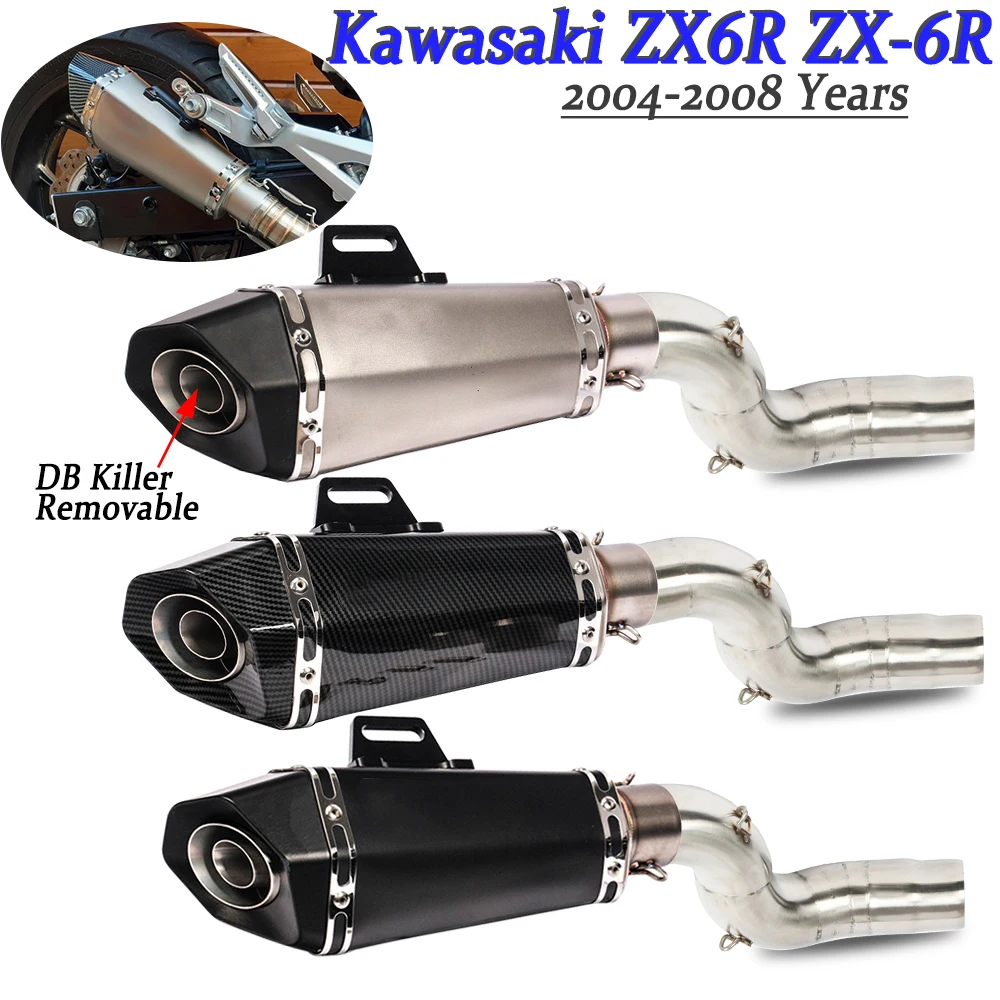 Motocross Exhaust For Kawasaki ZX6R ZX-6R 2004-2008 Motorcycle Exhaust Escape Moto Modified Middle Tailpipe Link Pipe DB Killer