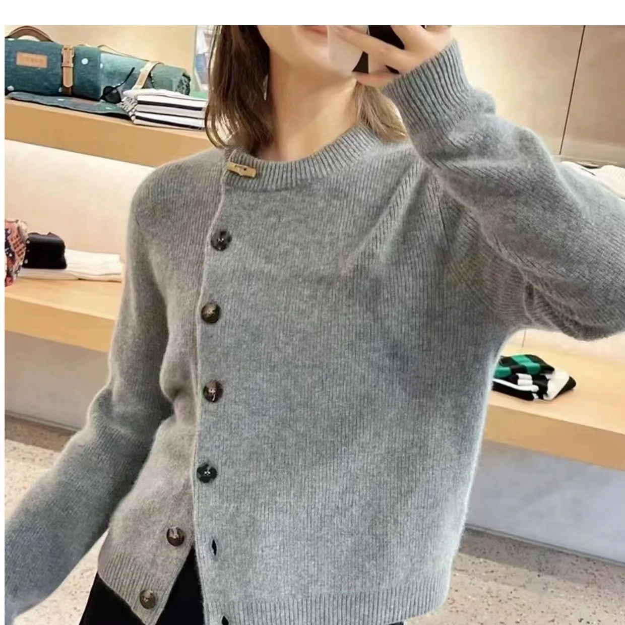 Maglione in Cashmere da donna, Cardigan 100% Cashmere, girocollo