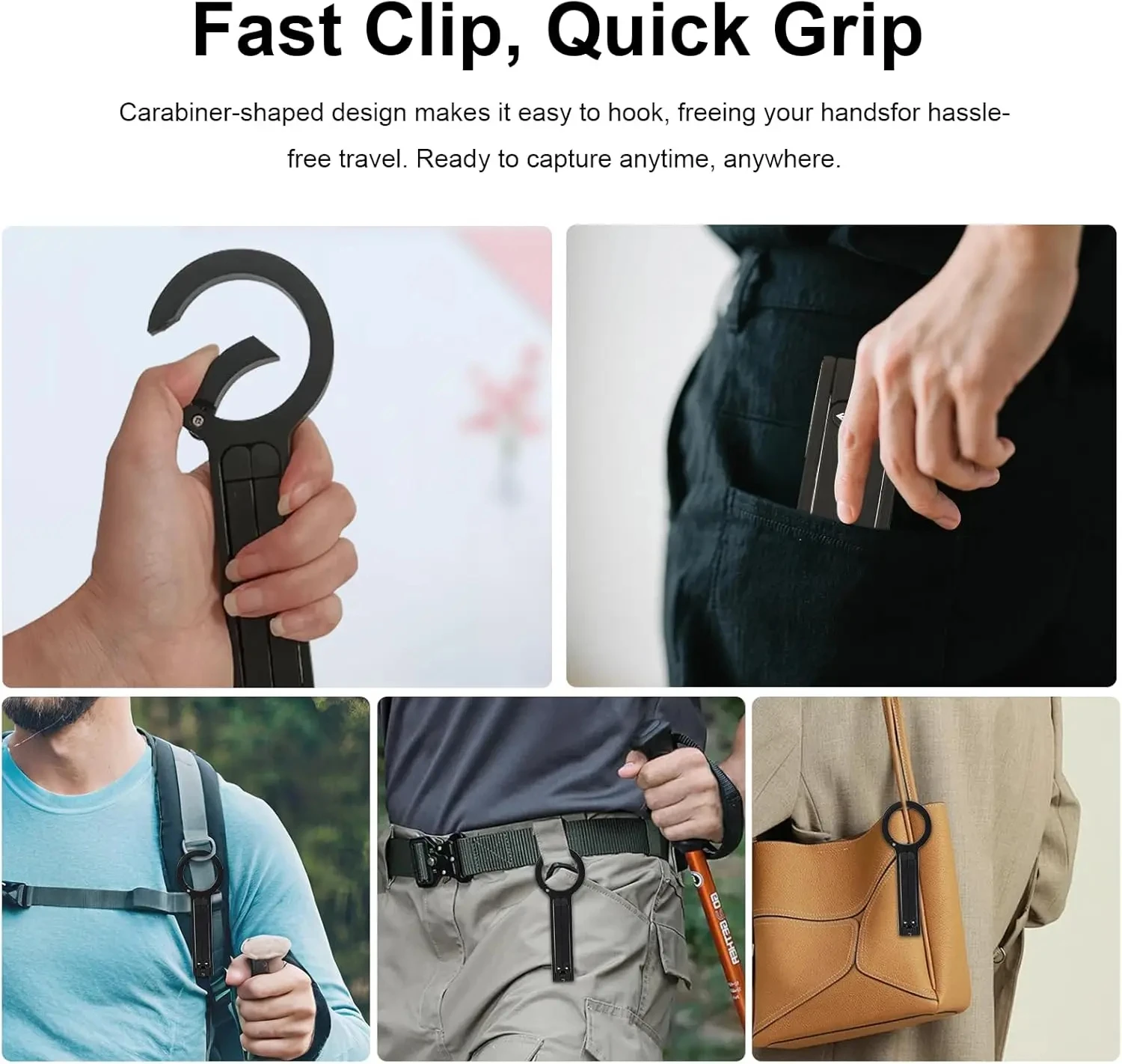 Magnetic Adjustable Foldable Phone Ring Holder with Carabiner Buckle