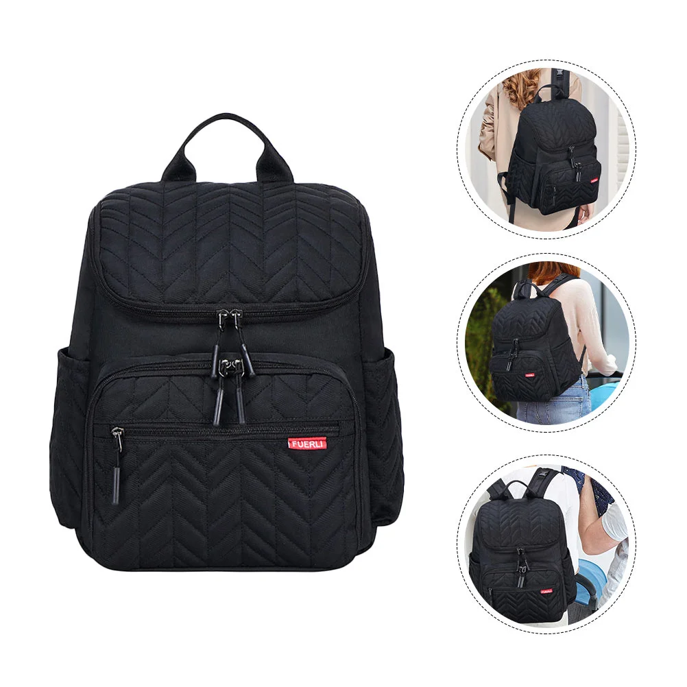 1pc Large Capacity Backpack Mummy Bag Diaper Bag Baby Products Organizer (Black)