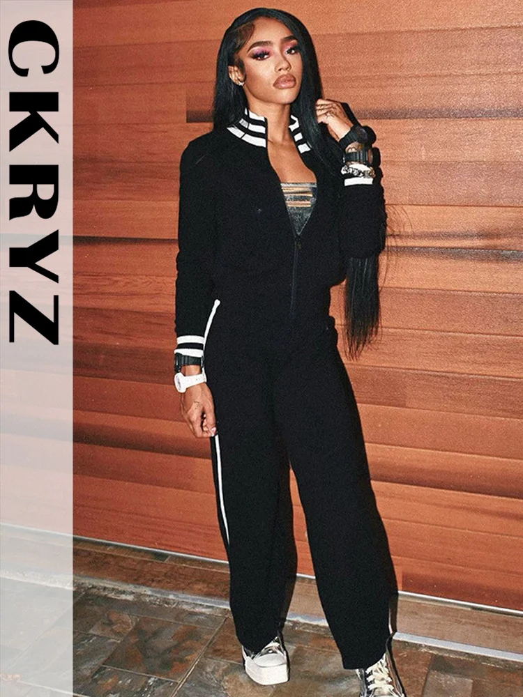 

Ladies Autumn 2 Pieces Sporty Long Sleeve Zipper Top And Loose Pants Set For Women New Fashion Club Streetwear Y2K Fall Outfits
