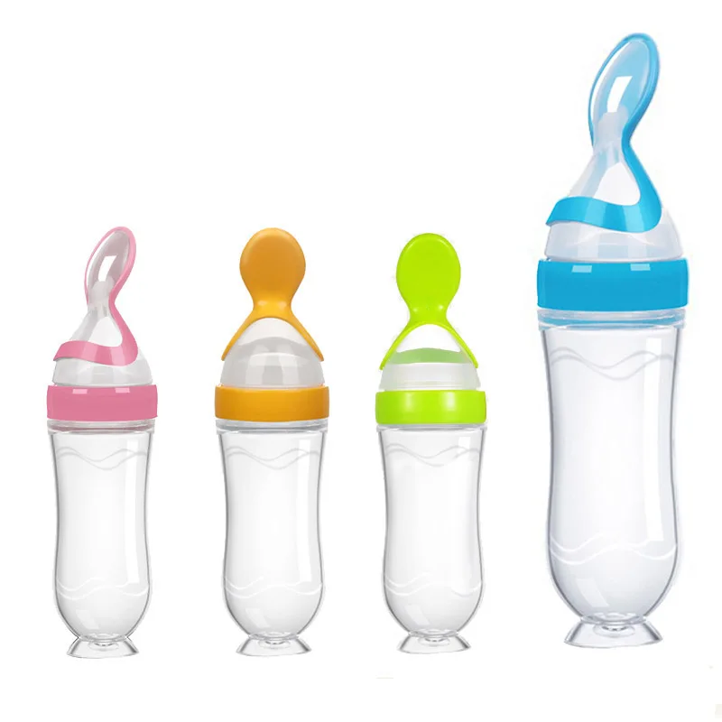 

Squeezing Feeding Bottle Silicone Newborn Baby Training Rice Spoon Infant Cereal Food Supplement Feeder Safe Tableware Tools