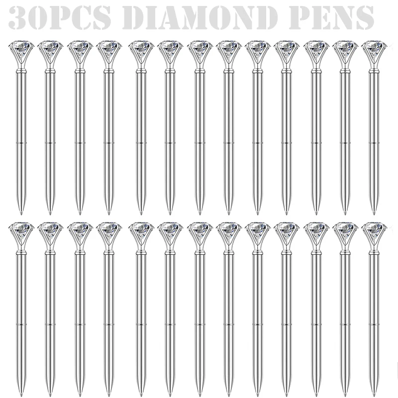 

30Pcs Ballpoint Pens Metal Crystal Diamond Pen for Journaling Black Ink Ballpoint Pens Gifts for Teacher School Office