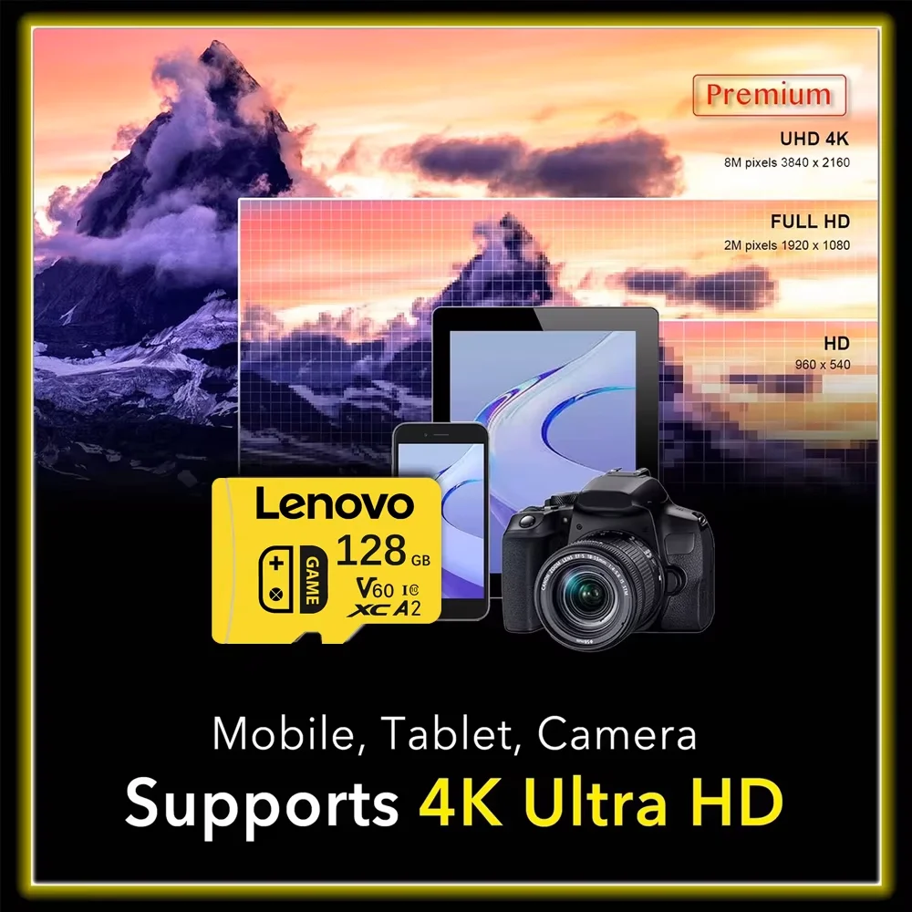 레노버 메모리 카드 고속 풀 HD 비디오 카드 512GB 미니 SD 카드(어댑터 포함) 256GB 128GB 마이크로 SD 카드 TF 카드 64GB 카메라용